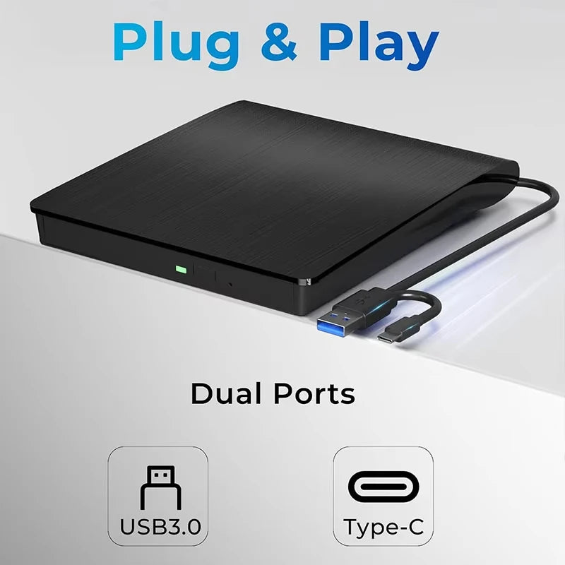 USB 3.0 Type-C External CD DVD Drive, USB 2.0 Slim Protectable External CD-RW Drive DVD-ROM  Player for Laptops Desktop PCs