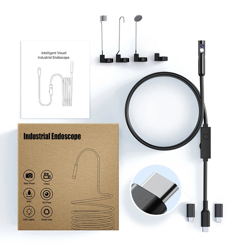 KERUI 2MP Industrial Endoscope Camera Single/Dual Lens Mini Inspection Camera for Iphone Waterproof Pipeline Borescope Type C