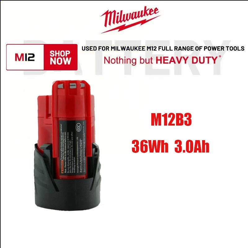 Original Milwaukee M12 battery 12V  3AH, M12HB2, M12HB3 M12-18FC charger 48-11-2402 48-11-2411 Milwaukee power tool battery