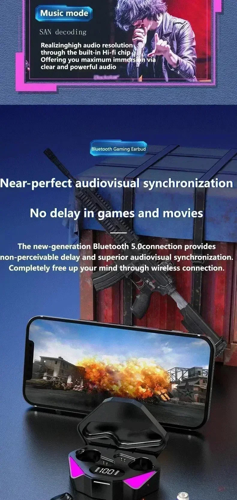 TWS Earphones 5.3 Bluetooth Wireless Gamer Headphones 65ms Low Latency Earbuds Fone Headset Gamer With phones