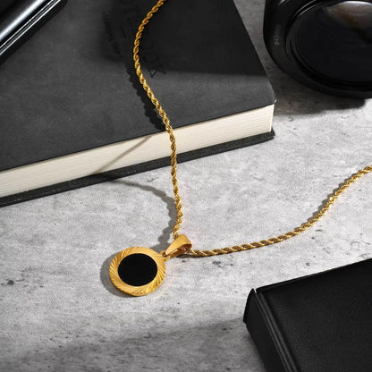 Punk Round Necklace for Men Boys,Embossing Radiation Sunburst Stainless Steel Necklace,Birthday Father Jewelry Gift