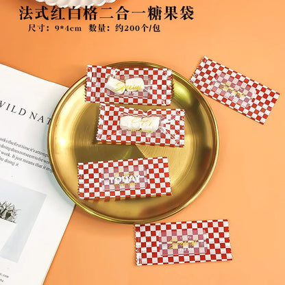 200Pcs 9x4cm Happy New Year Nougat Candy Sugar Bags Handmade DIY Gift Plastic Machine Sealed Packing