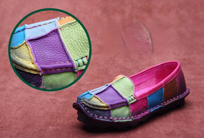 Koznoy 2.5cm Native Flats Shoes Women Natural Cow Genuine Leather Big Size Mixed Color Soft Soled Loafer Ethnic Moccasins Comfy