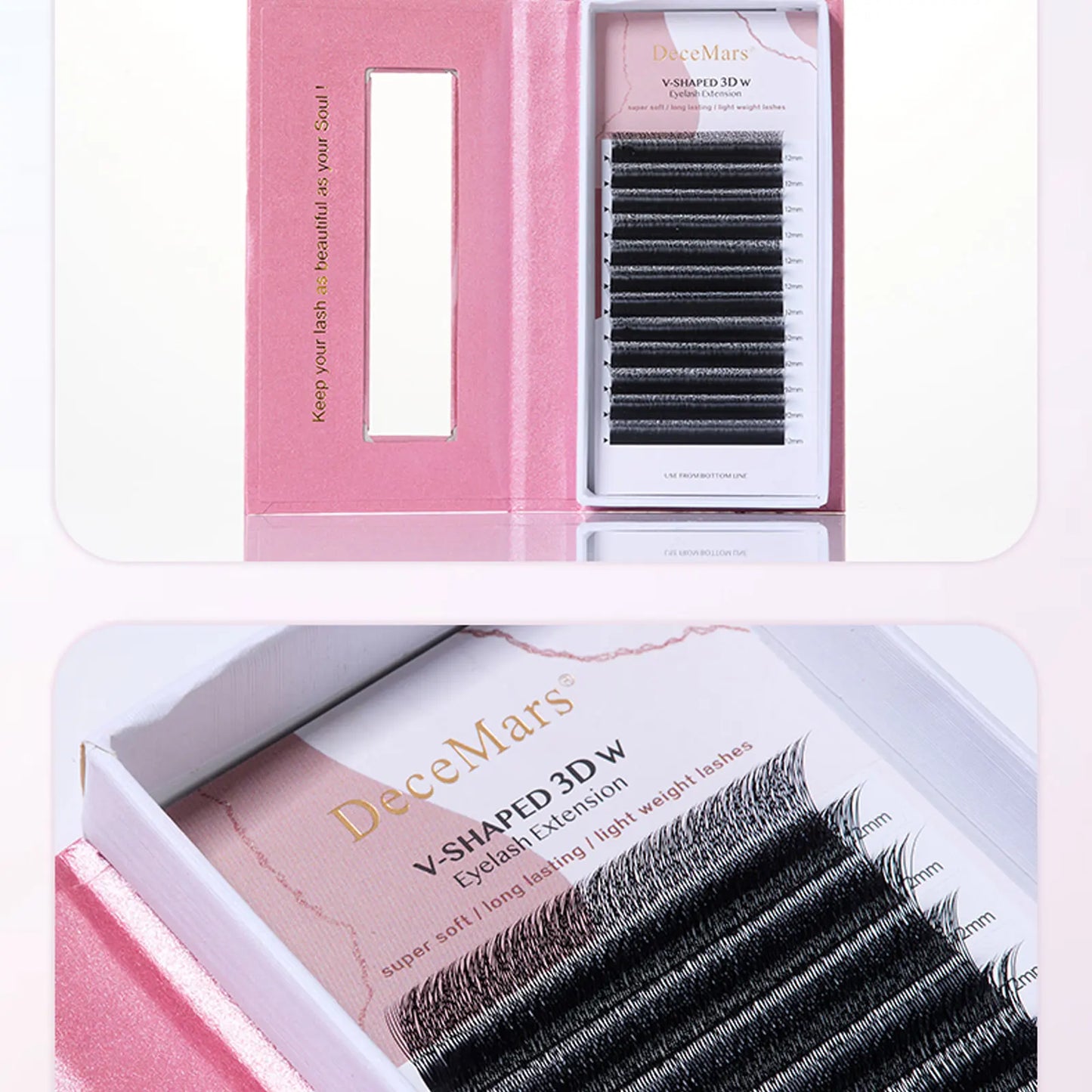 DeceMars V-shaped 3D eyelash extensions Matte Black 12 Rows/Tray