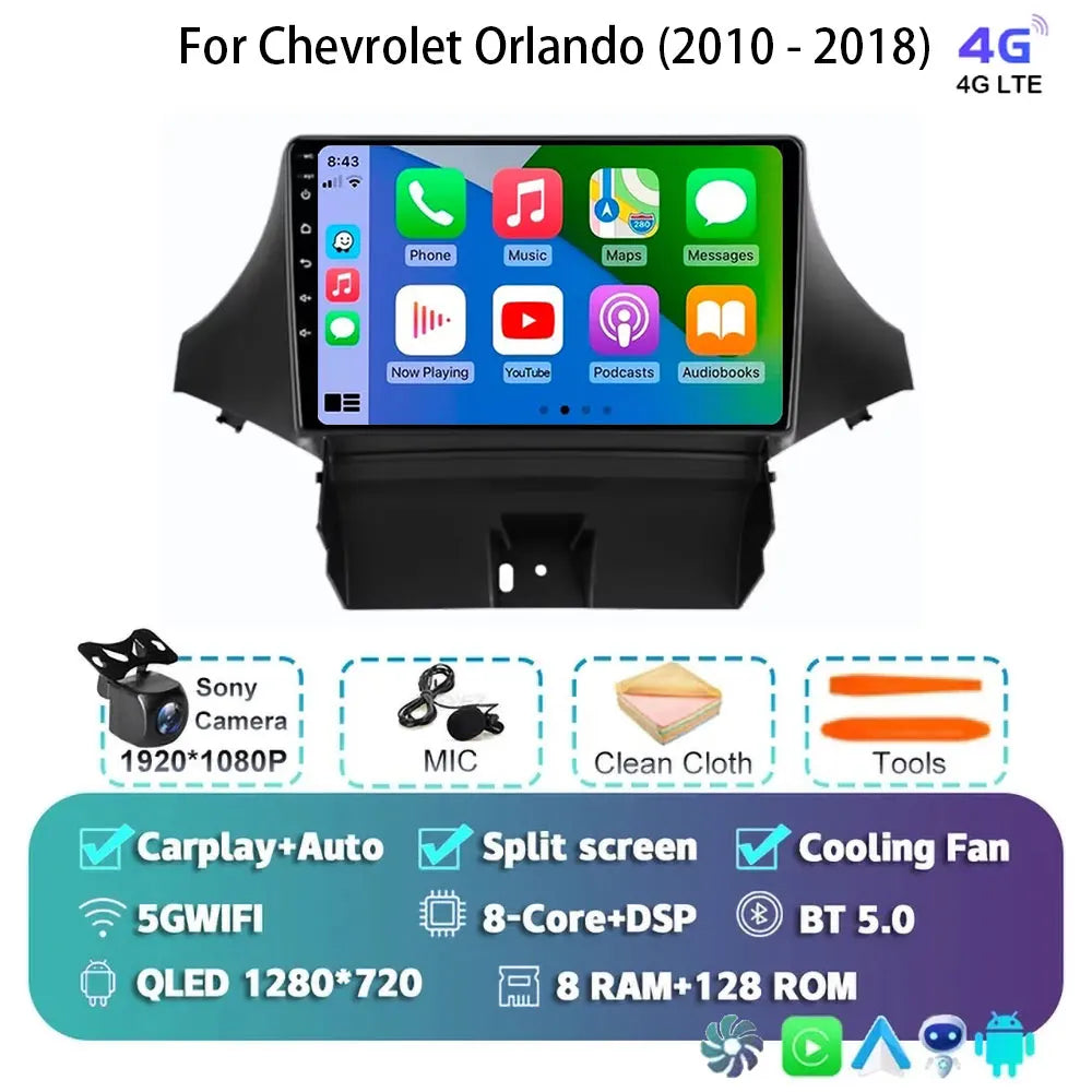 Android 15 Carplay For Chevrolet Orlando 2010 2011- 2018 Car Radio Auto 4G WIFI GPS Navigation Multimedia Video Player Stereo
