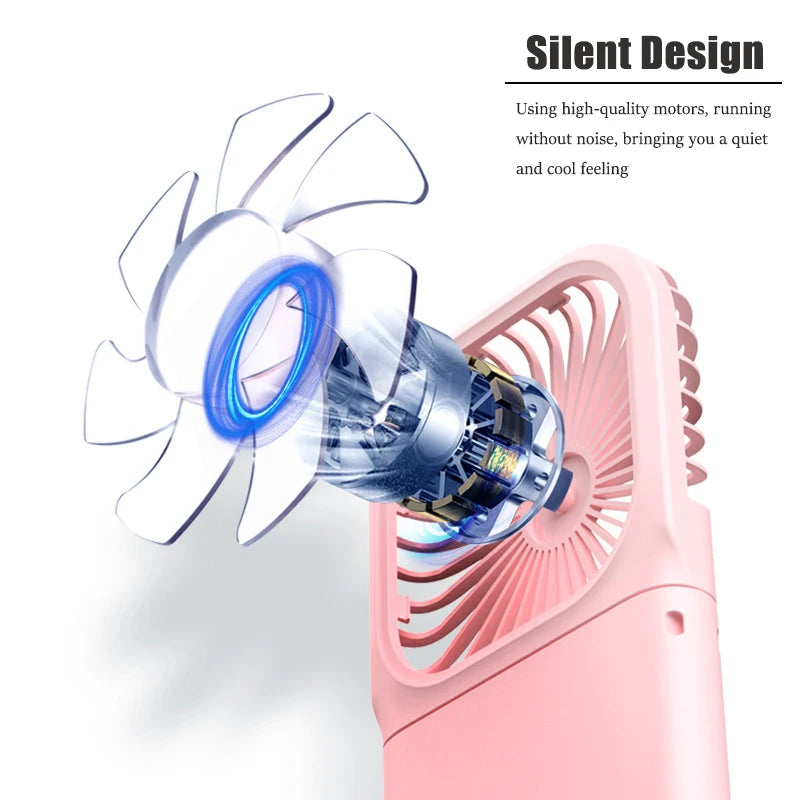 Handheld small fan, outdoor mini folding fan, USB charging portable neck hanging fan, desktop stand small fan