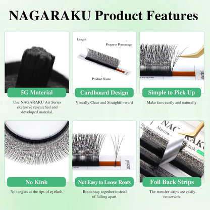 NAGARAKU Narrow 4D W Shape False Eyelash Extensions Premade Volume Fans V Shape Lashes Bloom Mesh Eyelashes Air Series Bundle