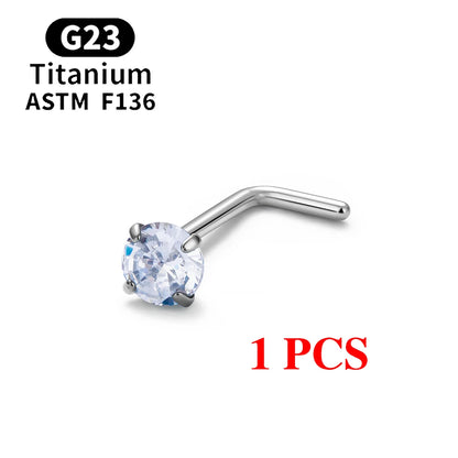 1/10PCS ASTM F136 G23 Titanium Piercing Nose Stud 20G L-Shape Nariz Studs With Zircon 2-3mm Nose Rings Nostril Piercing Jewelry