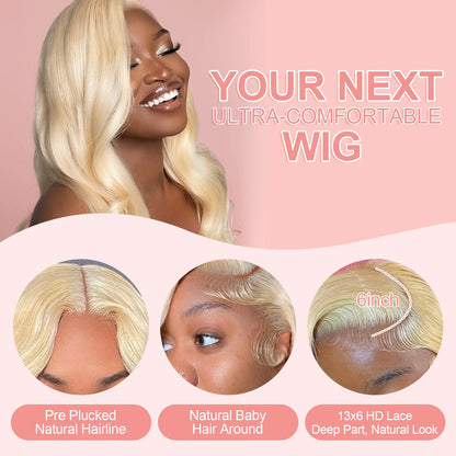 613 Lace Front Wig Human Hair 13x6 Blonde Human Hair Wigs 300% Density Body Wave Lace Front Wigs Human Hair Pre Plucked 46 Inch