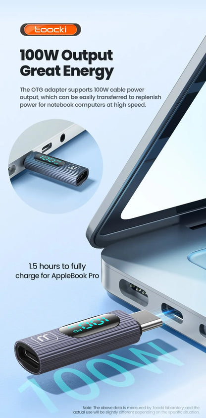Toocki 2 Pack OTG Adapter 100W Digital Display USB Type C Male to Type C Female OTG Adapter PD Fast Charging Convertor For Redmi