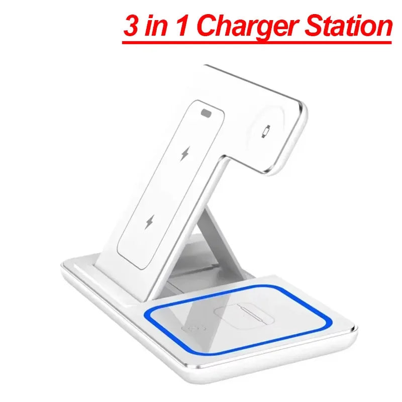 3 in 1 Foldable Wireless Charging Station for iPhone 17 16 15 14 13 12 Pro Max iWatch Ultra Airpods Pro Fast Charger Stand Dock
