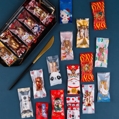 200Pcs 9x4cm Happy New Year Nougat Candy Sugar Bags Handmade DIY Gift Plastic Machine Sealed Packing