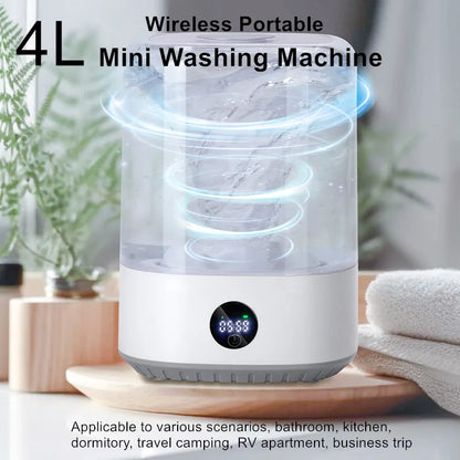 4L Mini Washing Machine, 5000Mah, Fully Automatic Portable Turbine Led Washing Cup and Compact for Children's Clothing, Underwea