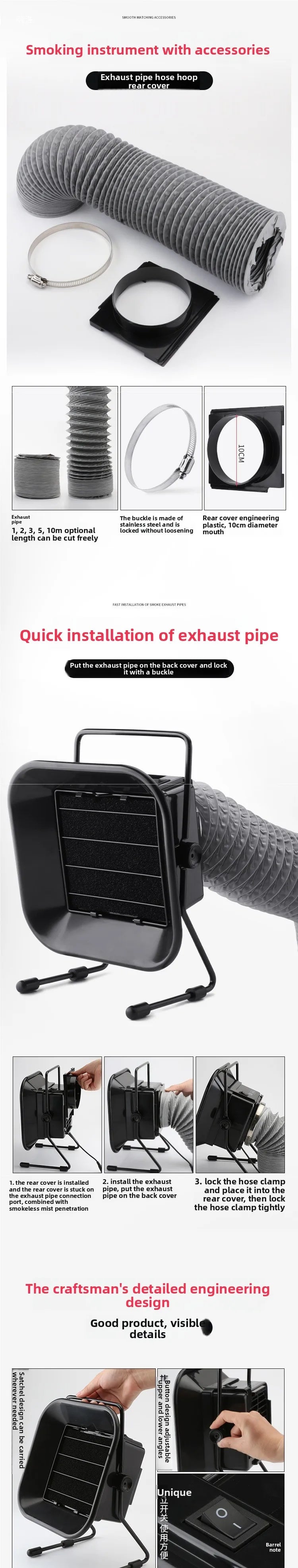 30W 60W Adjustable Speed Solder Smoke Absorber ESD Fume Extractor Fan Pipe Duct Exhuast Fan with 2M Pipe Tub Ventilation Fan
