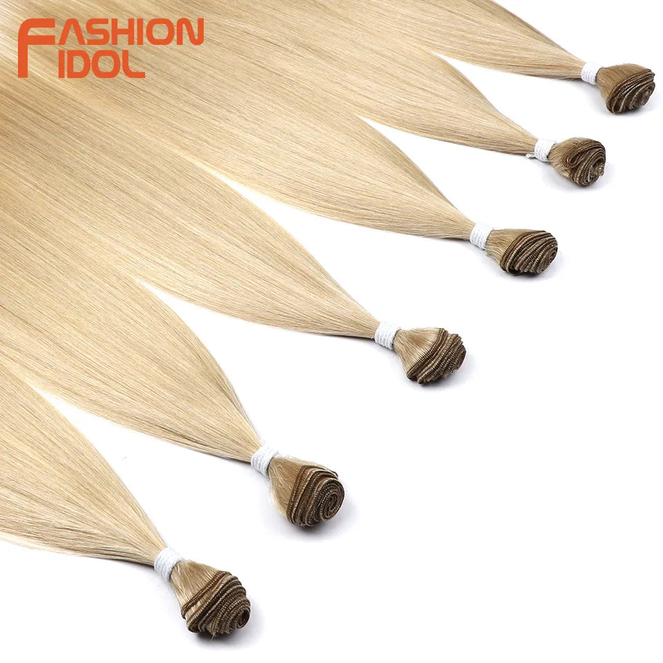 FASHION IDOL 20 22 24 inches 300g/6pcs Yaki Straight Hair Weaving Synthetic Fake Hair Bundles Ombre Blonde Salon Hair Extensions