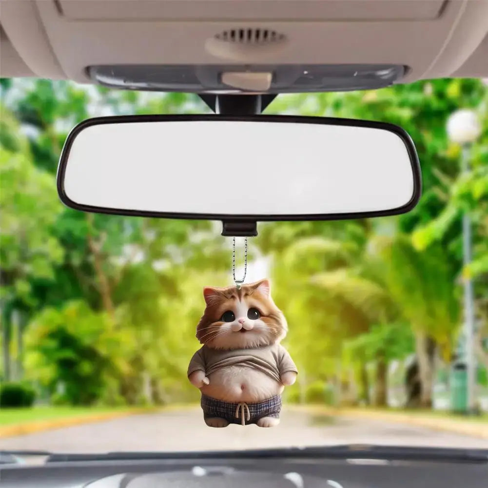 Fat Puppy Keychain 2D Flat Acrylic Cartoon Dog Ornament Car Mirror Backpacks Hanging Pendant For Home Decor