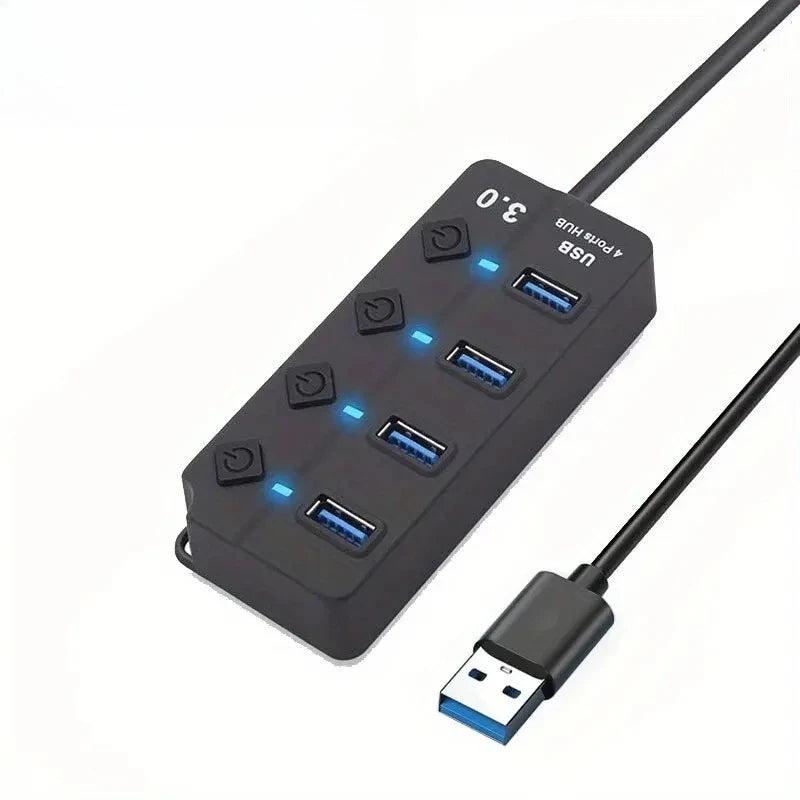 4/7-Port USB 3.0 Hub with LED Indicator Independent Switch Control for Laptop Flash Drive Hard Disk Printer Camera Keyboard