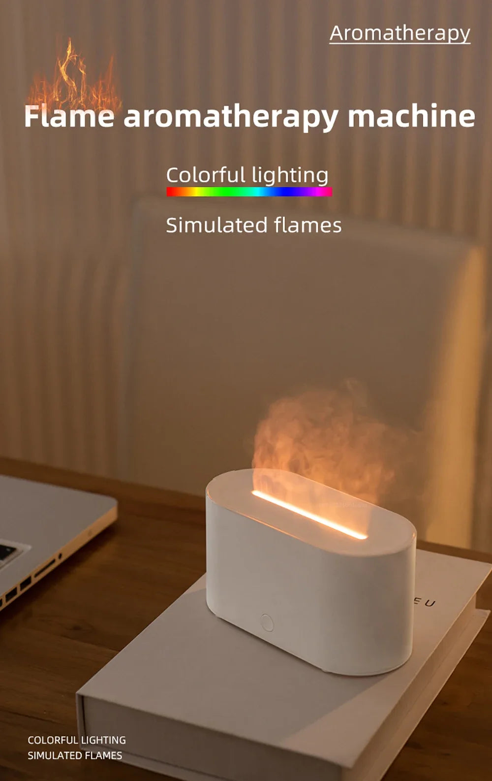 Humidifier Flame Aromatherapy Diffuser Can Add Essential Oils 7 Colour Flame Diffuser Timing USB Desktop Air Humidifier for Home