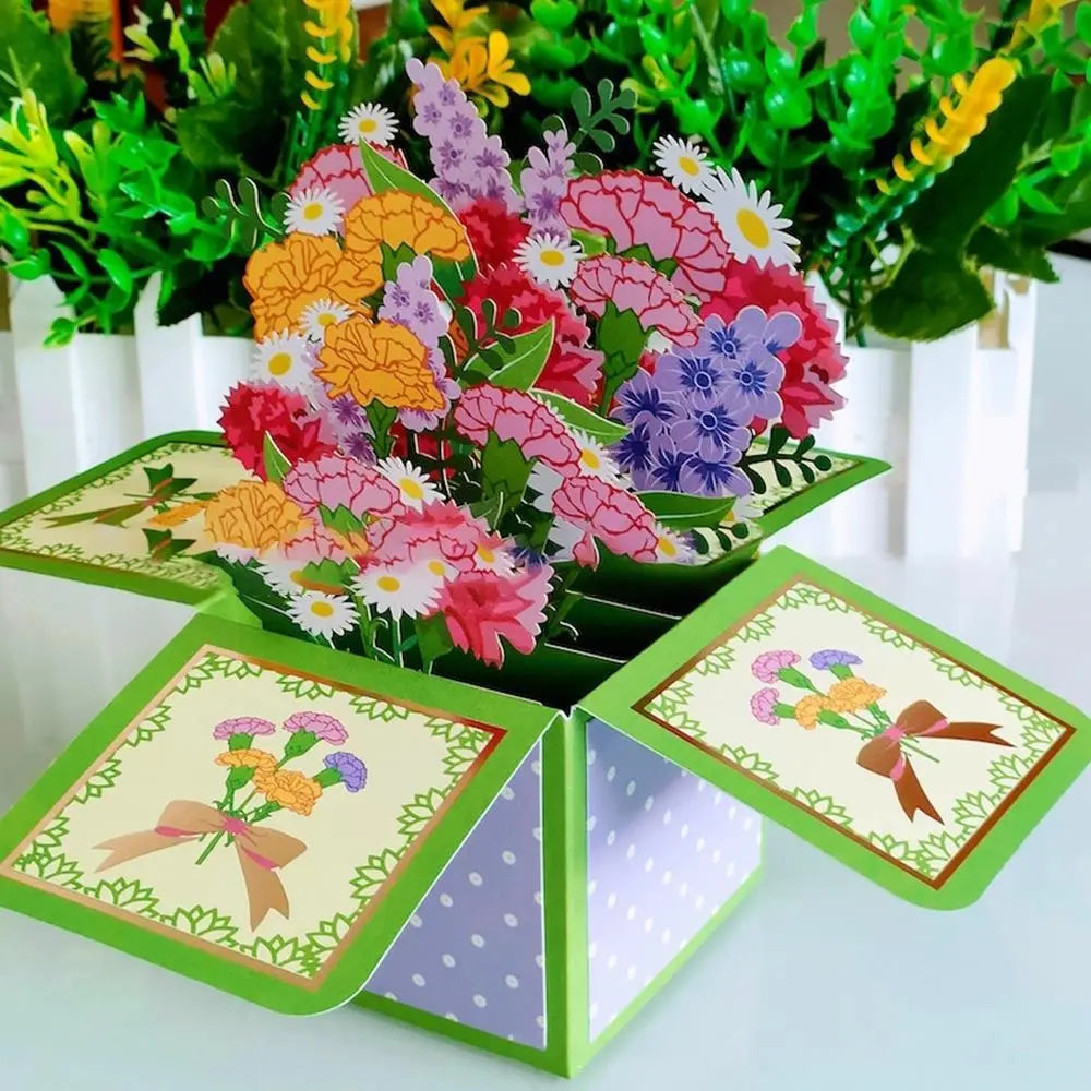 New 3D Pop Up Bouquet Flowers Happy Mother's Day Card 3D Greeting Cards Birthday Postcard Thank You Girlfriend Teacher Gifts