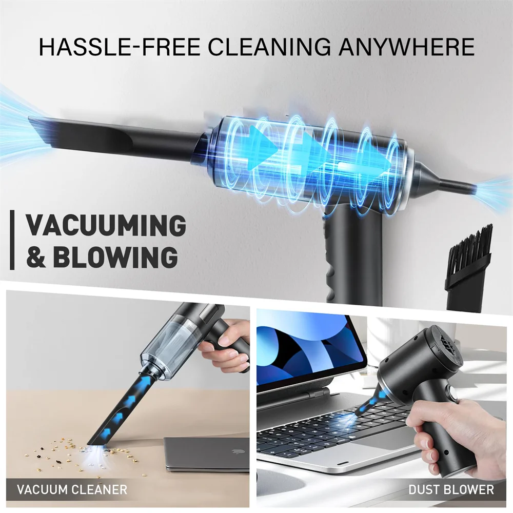Cordless Handheld Vacuum Cleaner High Power Mini Portable Car Dust Collector with Hairdryer Function for Auto Interior Cleaning