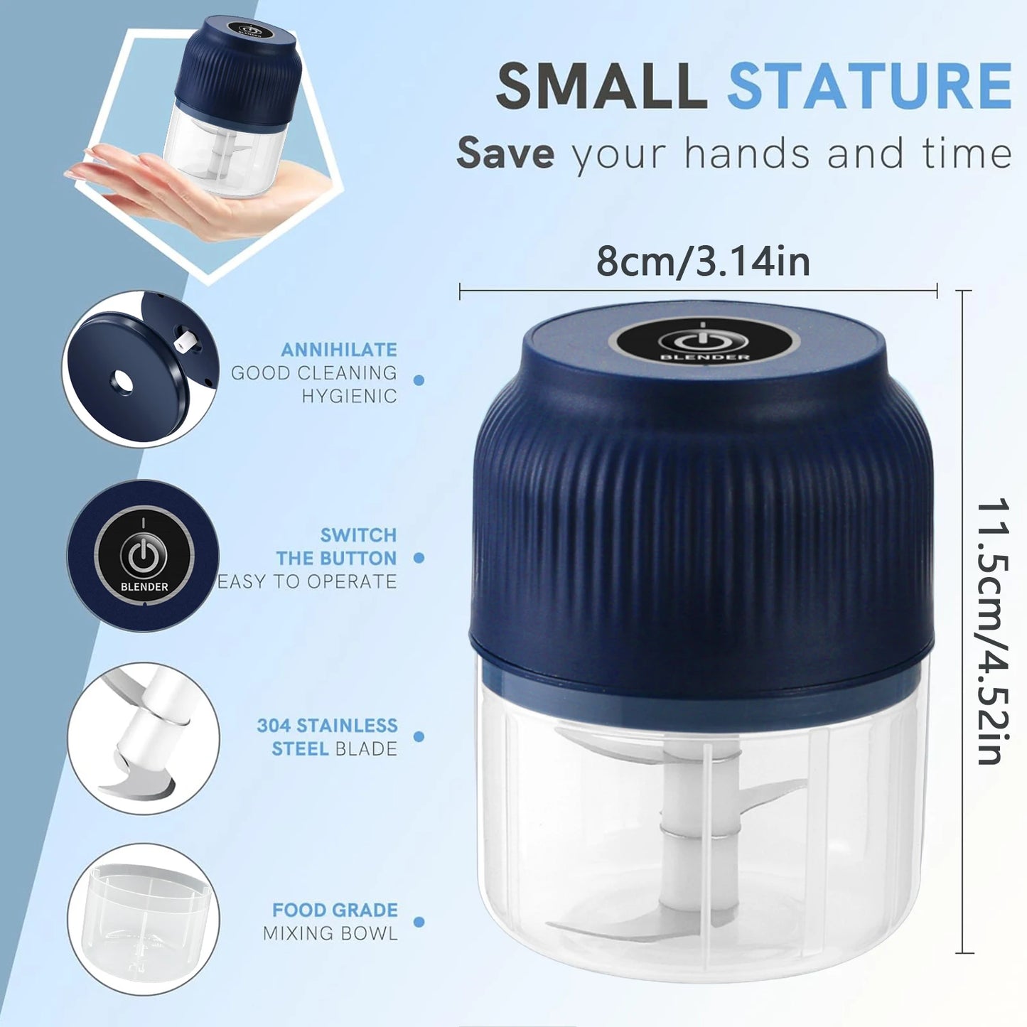 250ml Mini Wireless USB Rechargeable Electric Vegetable Chopper Garlic Crusher Food Chopper for Kitchen Gadgets for Garlic