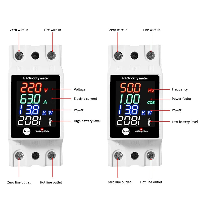 ZS-6035VAKW Digital Energy Meter Din Rail Electricity Usage Monitor AC30-400V Voltmeter Ammeter Watt Kwh Frequency Power Meter