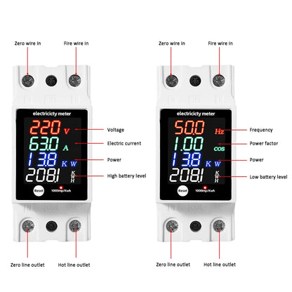 ZS-6035VAKW Digital Energy Meter Din Rail Electricity Usage Monitor AC30-400V Voltmeter Ammeter Watt Kwh Frequency Power Meter