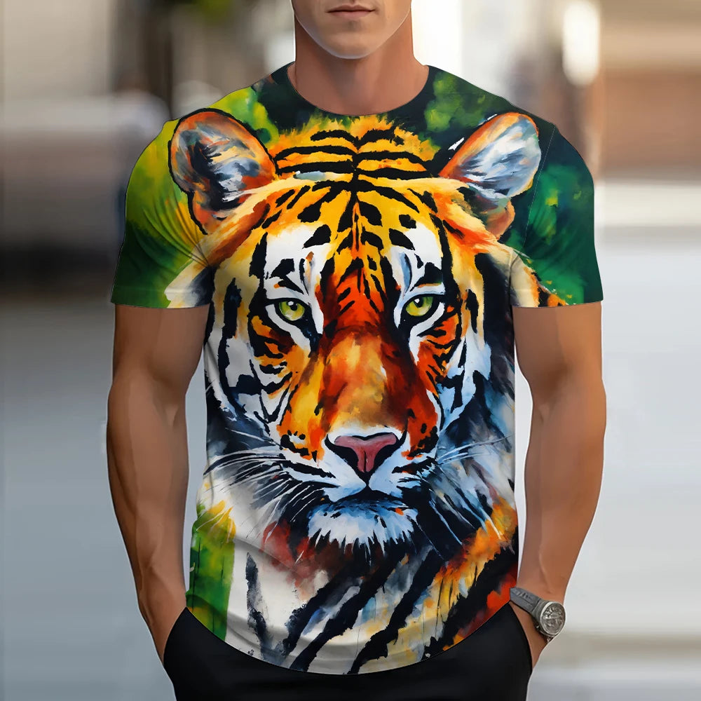 Lion Animal Pattern 3D Print T-Shirts Men Streetwear Hip Hop Short Sleeve T Shirt Oversized Tees Harajuku Y2k Tops Kids Clothing