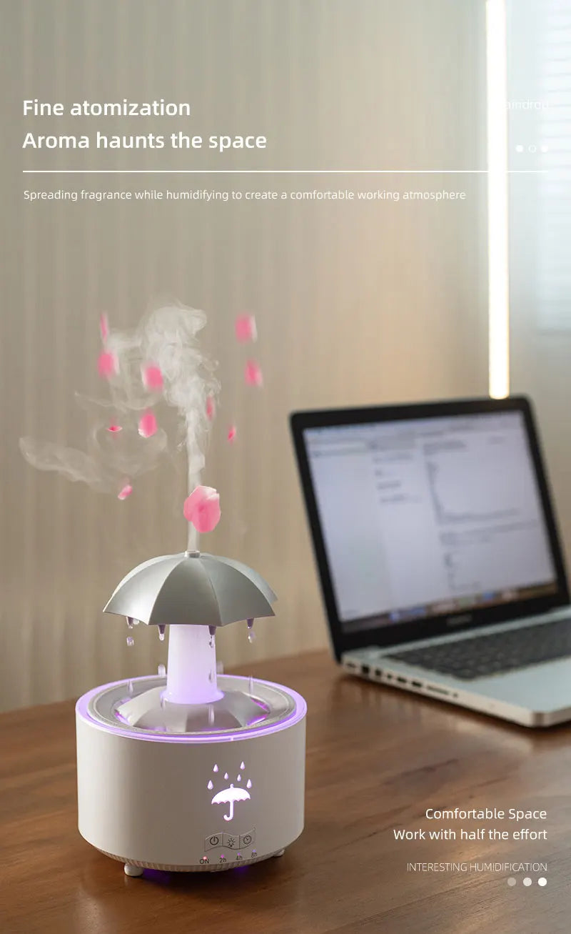 New Creative Rotating Raindrop Aromatherapy Machine Rain Cloud Humidifier Heavy Fog Quantity Colorful Moving Head Humidifier