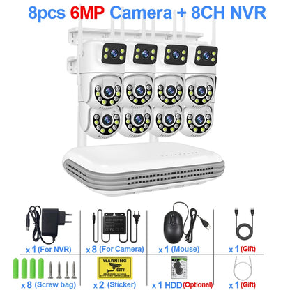 Smar WiFi Security Camera System 6MP Dual Lens Wireless IP Camera Kit With Two-Way Audio 8CH NVR