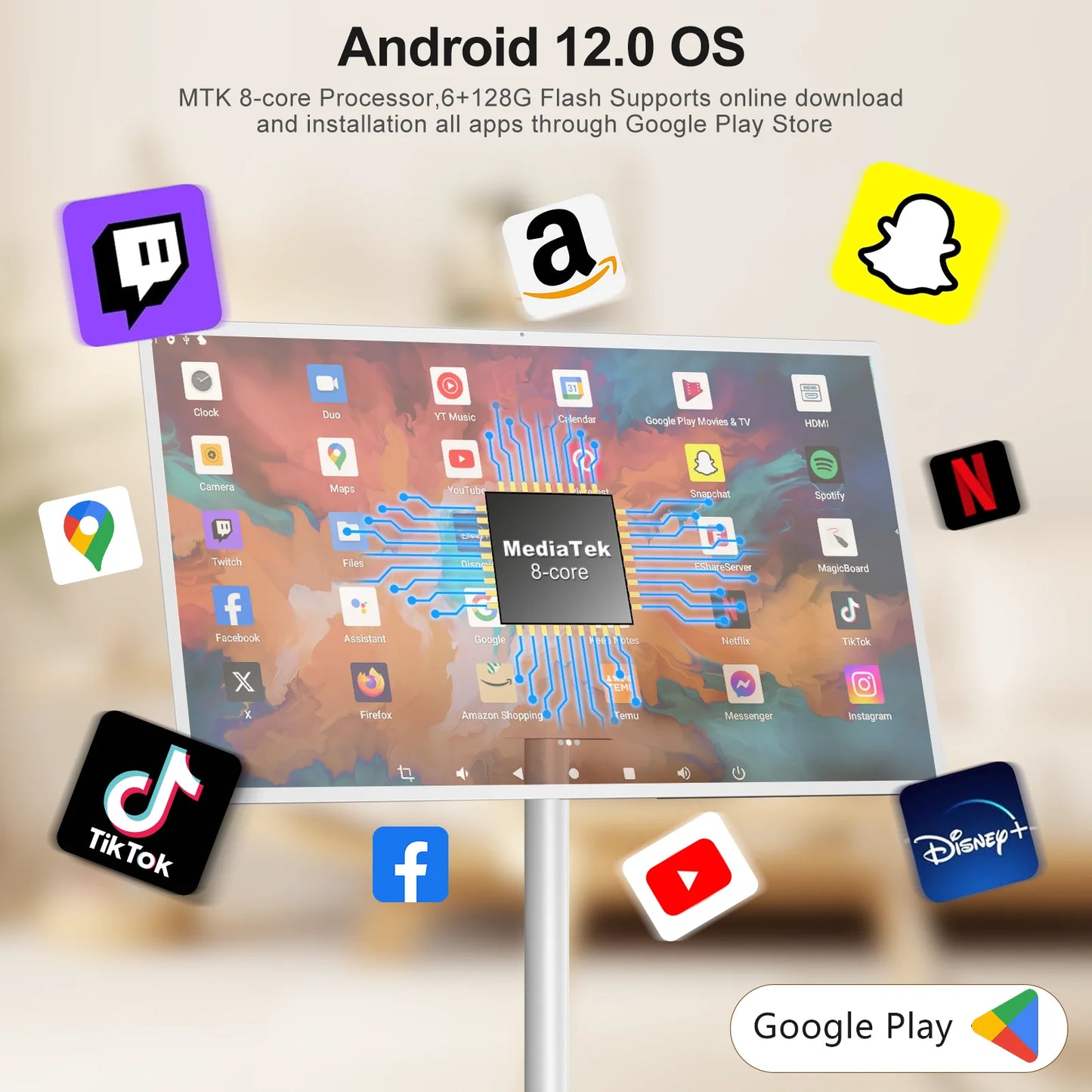 21.5/32 Inch Touch Monitor Android 12 Camping Touch Tv Full Movable Portable Tv Monitor Display Floor Standing Smart Tv