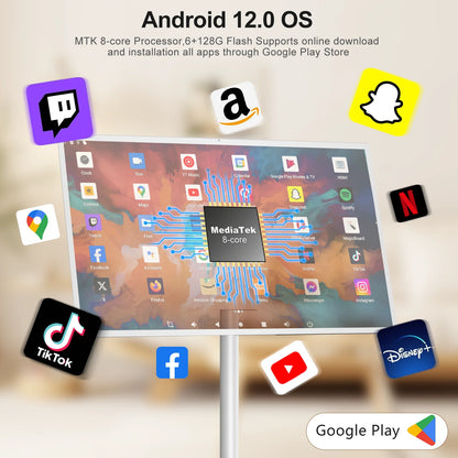 21.5/32 Inch Touch Monitor Android 12 Camping Touch Tv Full Movable Portable Tv Monitor Display Floor Standing Smart Tv