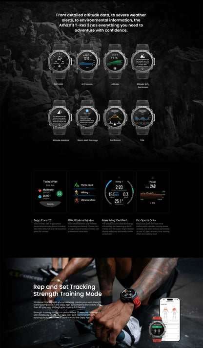 Amazfit T-Rex 3 Smartwatch 48mm AMOLED Display 6 Satellite Systems Dual Band GPS 170 Sports Mode Smart Watch