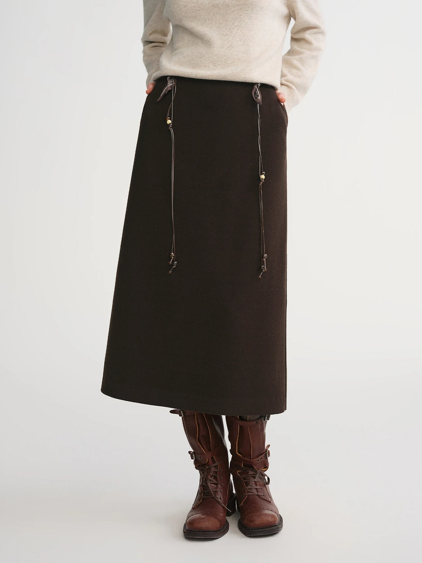DUSHU Classic Long and Short Elastic Waist A-line Skirt 2025 Winter Skirt for Women Solid Simple Commuting Office Ladies College