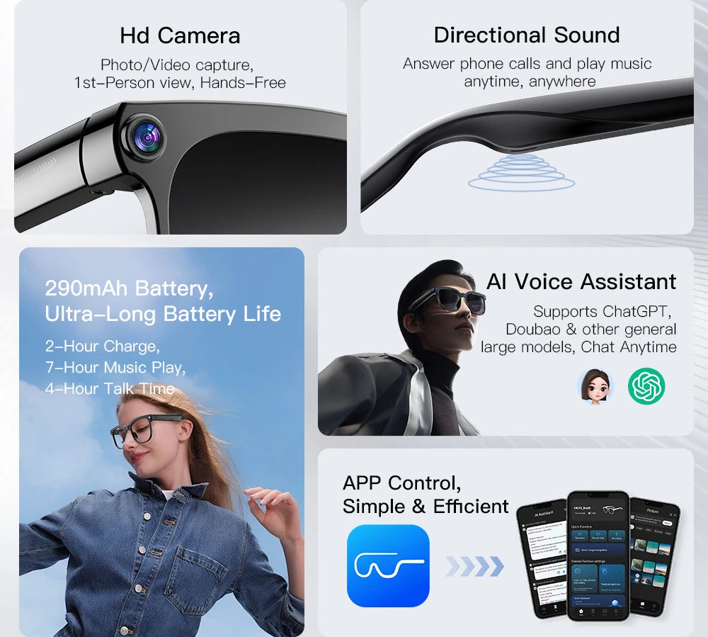 PEJE 2026New 800W Pixel Camera Smart Glasses Men Video Recording AI Photo Recognition Bluetooth Call Voice Translation Sunglasse
