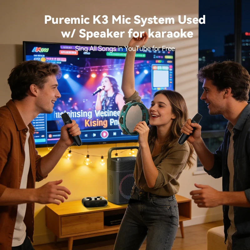 Puremic Karaoke Machine K3 with Millions Songs Free Forever Duet Karaoke Mics for Singing with Rechargeable Dock, HDMI+Aux Cable