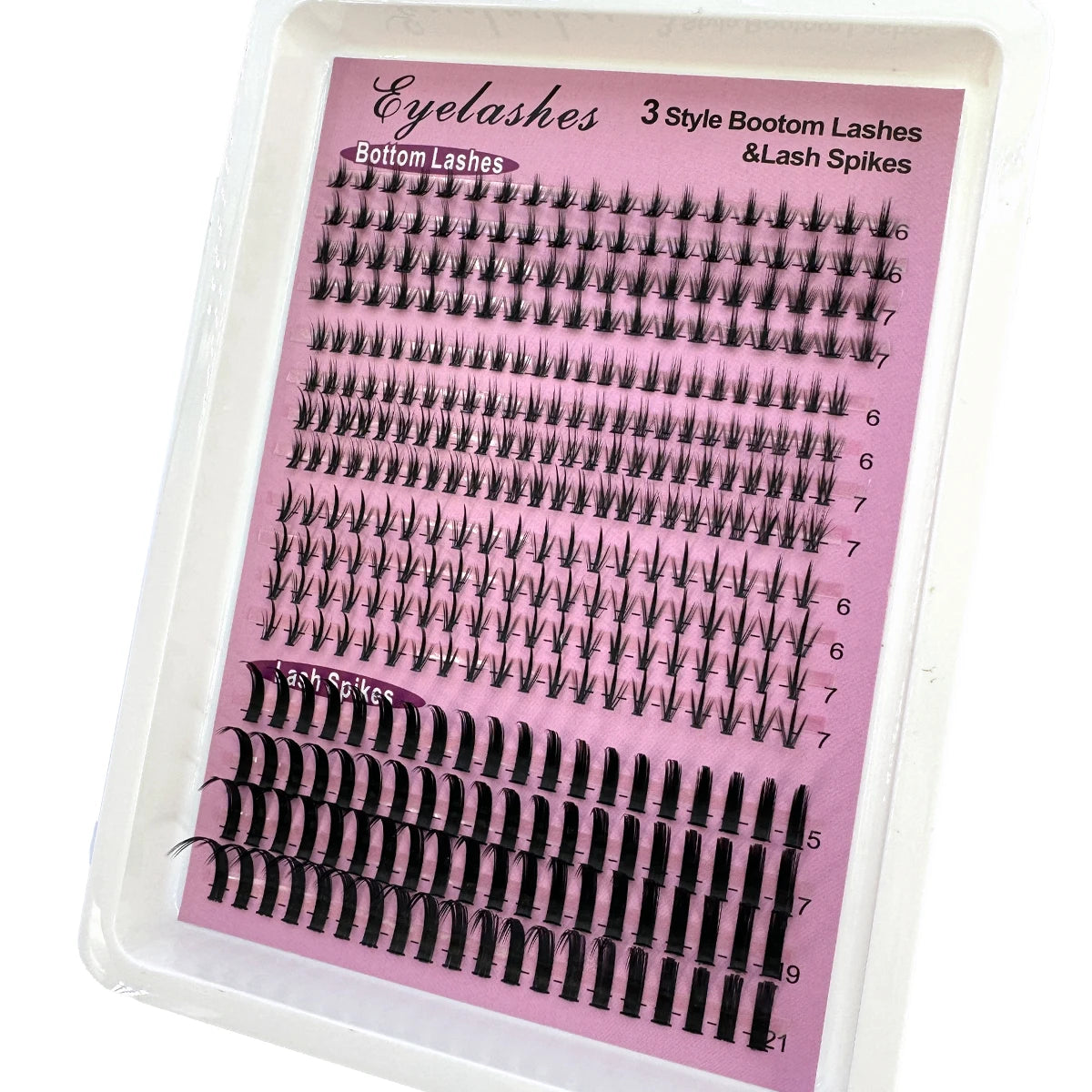 16Rows Bottom Lashes(6-7mm) and Spikes(15-21mm) Mix DIY Eyelash Extension Wispy Individual Lash Spikes Clusters DIY Lashes Tools