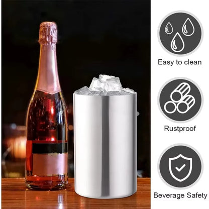 1600ML Ice Bucket- Double Stainless Steel Insulated Durable Portable Summer Drinks Champagne Beer for Outdoor Picnics Bar Events
