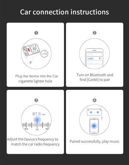 XIKCU LED MP3 Bluetooth FM Audio Receiver Hands-Free Bluetooth 5.0 Transmitter 2.1A 3.1A QC3.0 Type C Dual USB Car kit Charger