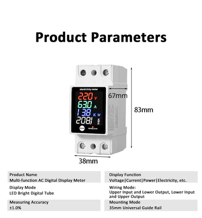 ZS-6035VAKW Digital Energy Meter Din Rail Electricity Usage Monitor AC30-400V Voltmeter Ammeter Watt Kwh Frequency Power Meter