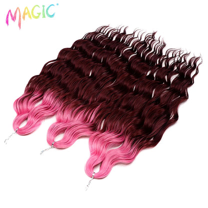 Anna Synthetic Hair 24 Inch Water Wave Braiding Hair Extensions Ombre Blonde Deep Wave Afro Curl Twist Crochet Hair for Women