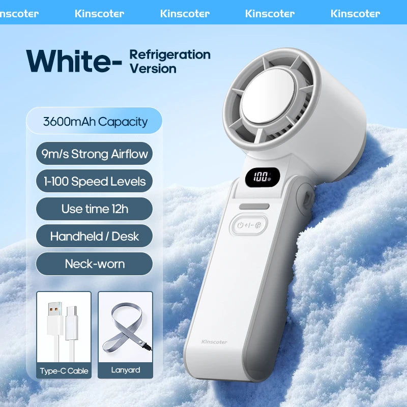 KINSCOTER Outdoor Foldable Portable Handheld Fan Mini Cooling Rechargeable 3600mAh 100-level Free Control High Speed Turbo Fan