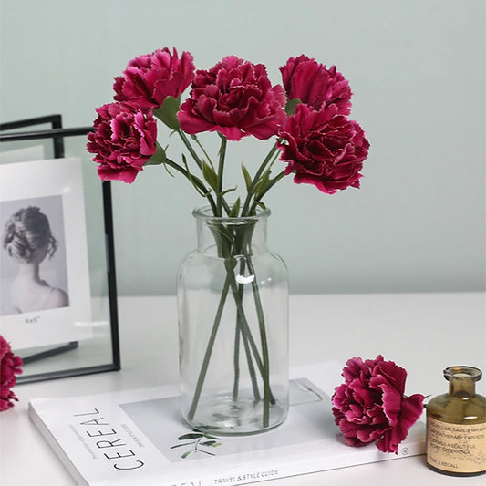 5Pcs/set Artificial Flower Silk Carnation Branch Home Decoration Solid Color Mother's Day Gift Wedding Arrangement Accessories