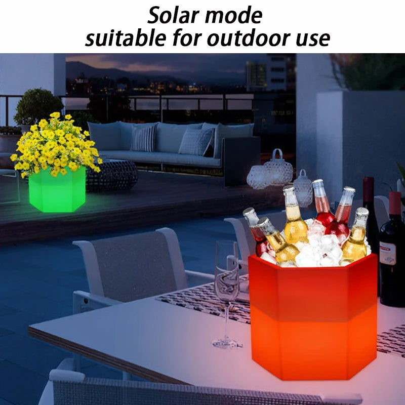 LED Solar Energy Luminous Bar Bucket Ice KTV Remote Control Outdoor Beer Bucket Champagne Waterproof Colorful Buckets Bar Tools