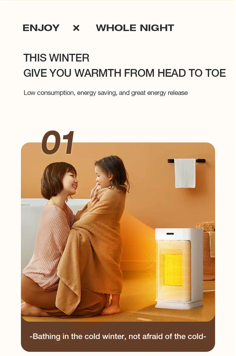 Portable PTC ceramic electric heater with multi-stage adjustment, silent, small household fan and night light heater.