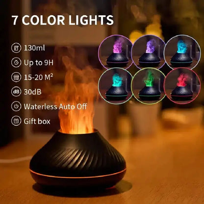 Flame Aroma Diffuser Humidifier With Colorful Essential Oil Diffuser  7 Color LED Light Portable Desktop  Air Humidifier