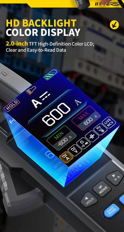 FNIRSI DMC-100 зажимный, 10000 отсчётов, ток AC/DC до 600А, USB зарядка