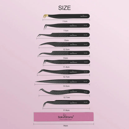 SAKURAHANA Professional Eyelash Tweezers Black Fiber Tip For Lash Extensions Mega Volume Mink Lashes Tool Makeup Artist Kit