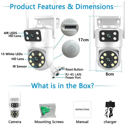 4K 8MP  Tuya Dual Lens PTZ WIFI Camera Full HD Dual Screen Ai Human Auto Tracking Outdoor 4MP Security Video Surveillance Camera