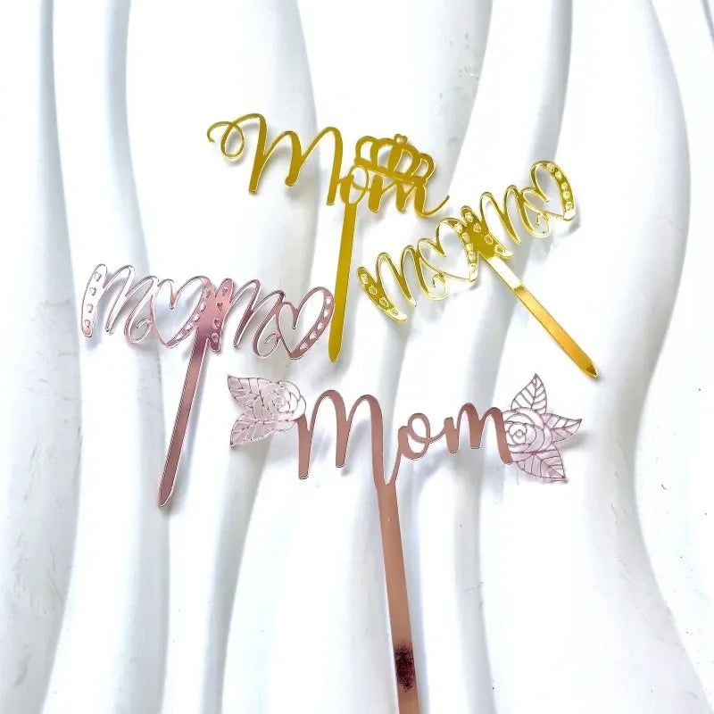 New Happy Mother's Day Birthday Cake Topper Gold High-grade Acrylic MOM Party Cake Toppers Mother's Day Gifts Dessert Decoration